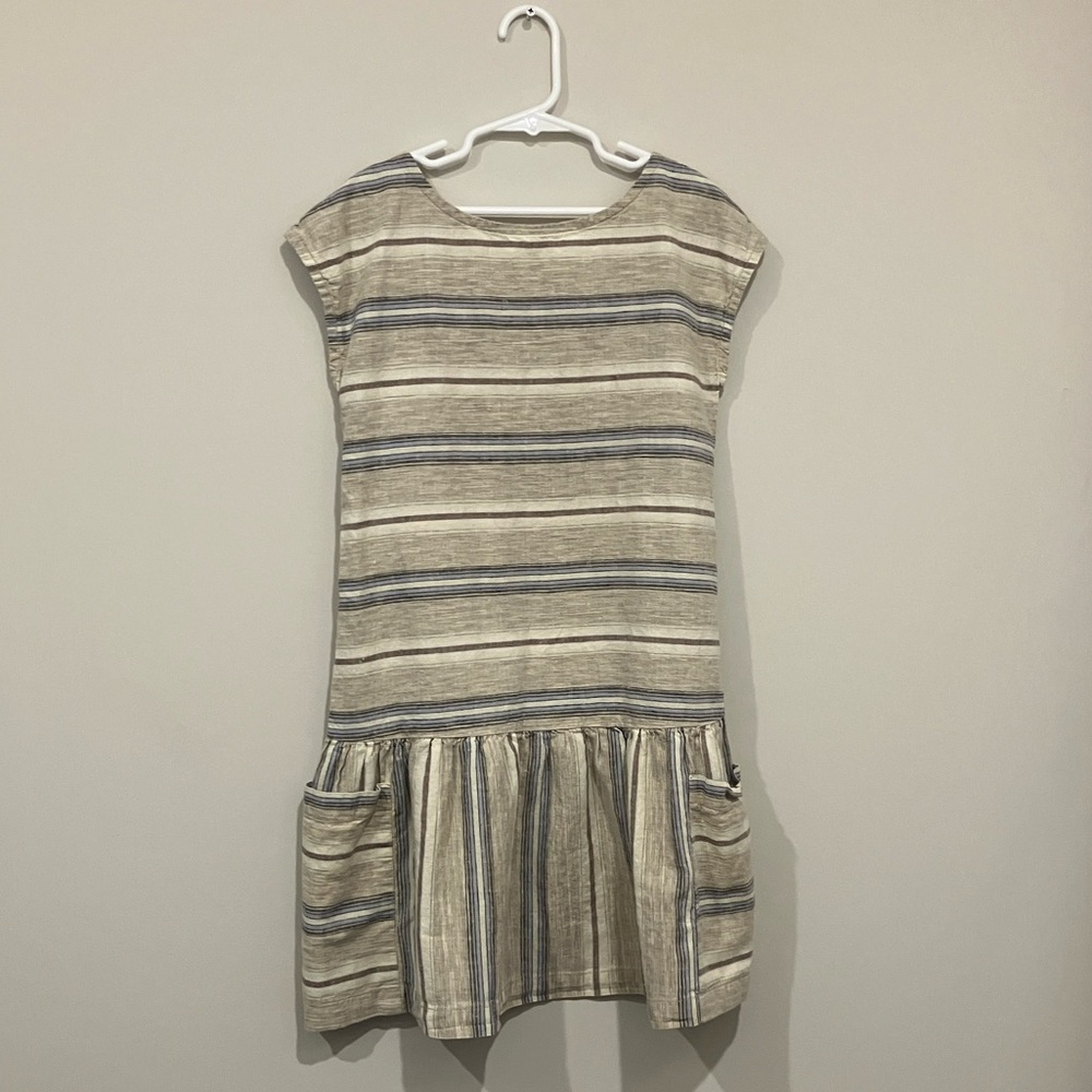 Patagonia Beige and Blue Striped Casual Kids Dress